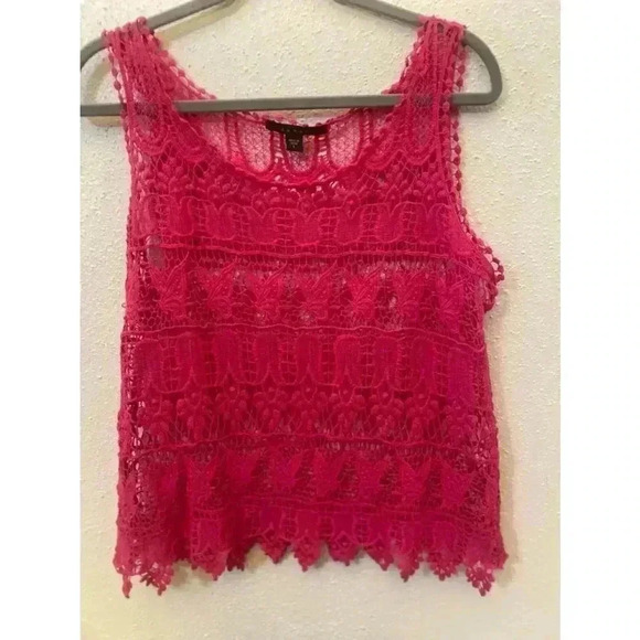 Women's Fever Pink Crochet Tank Top Size L - Picture 1 of 3